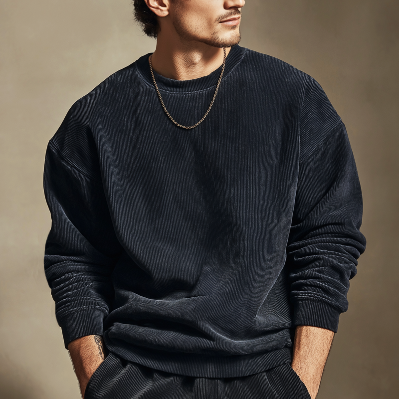 Men's Urban Solid Color Corduroy Crew Neck Sweatshirt MTA0955L2U