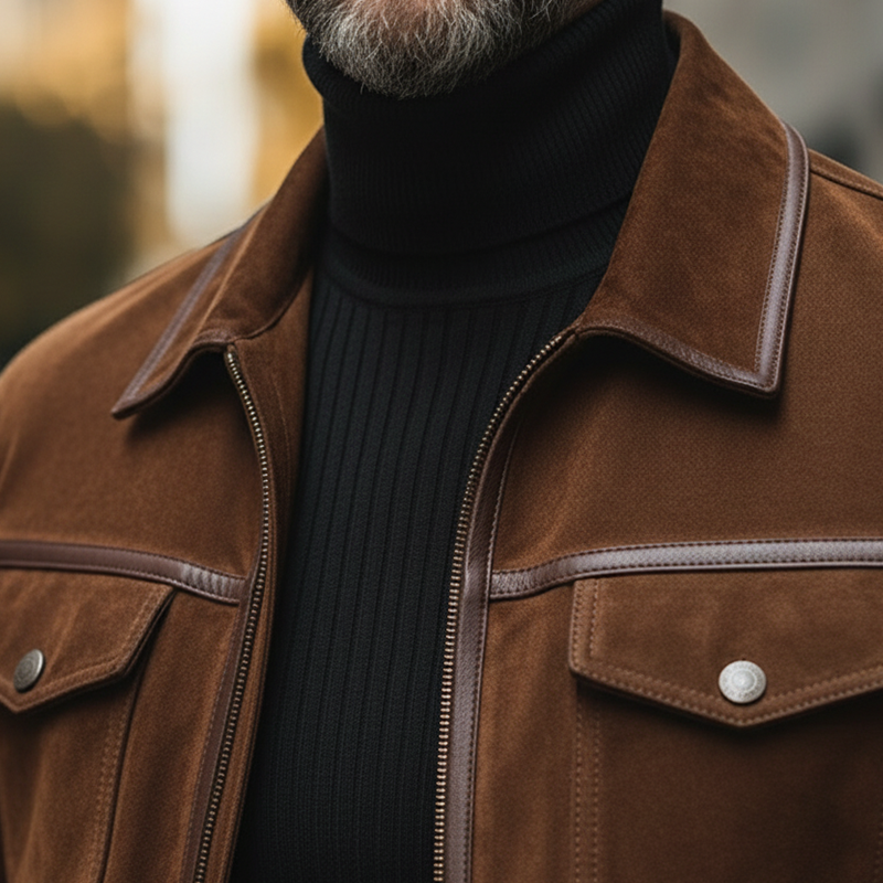 Men's Winter Vintage Faux Suede PU Leather Button-up Jacket MTA1765L1P