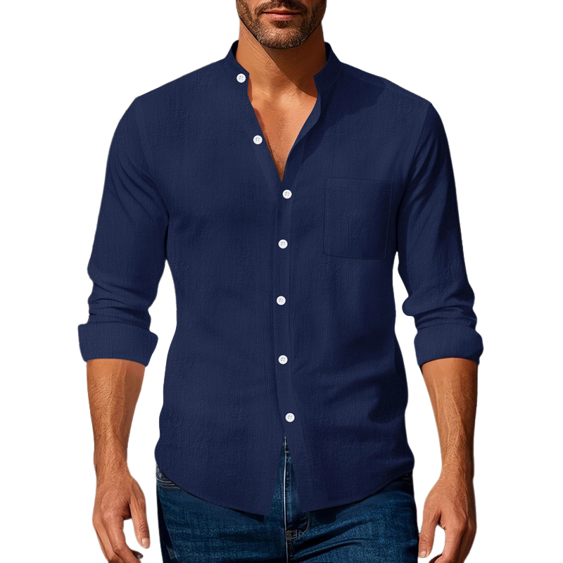 Men's Cotton Casual Solid Color Long Sleeve Shirt MTA1400G9X