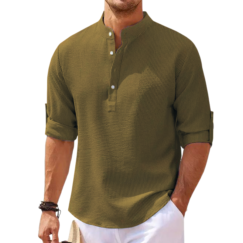 Men's Classic Grained Henley Collar Long Sleeve T-Shirt MTA2364G6U