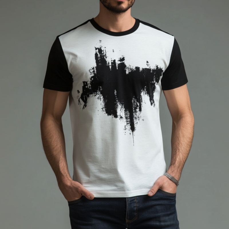 Men's Casual Contrasting Print Round Neck Loose Short Sleeve T-shirt MTA1528E7M
