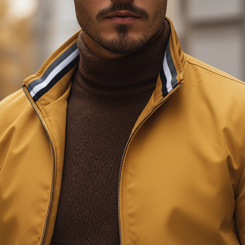 Men's Retro Cotton Blend Ribbed Zipper Jacket MTA1969K0P