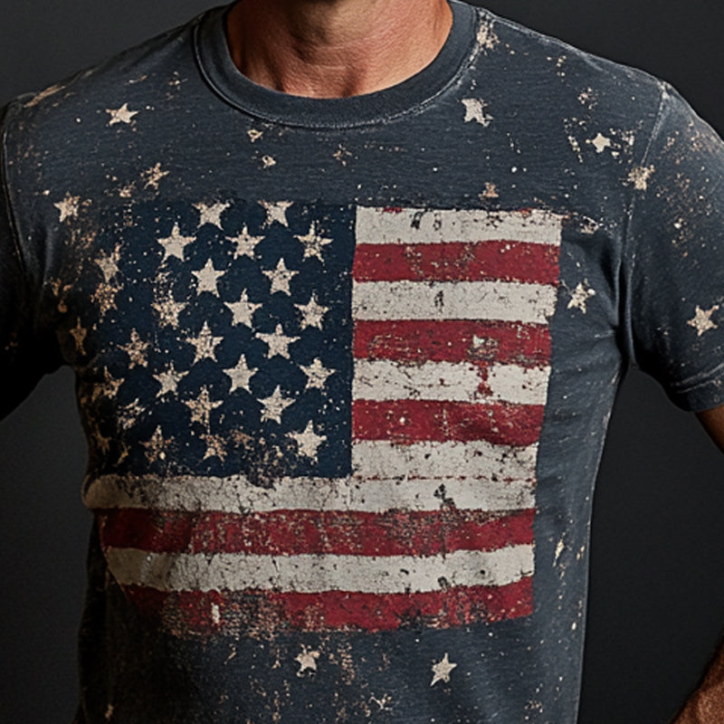 Men's American Flag Vintage Print Crew Neck Short Sleeve T-Shirt MTA2087E8X