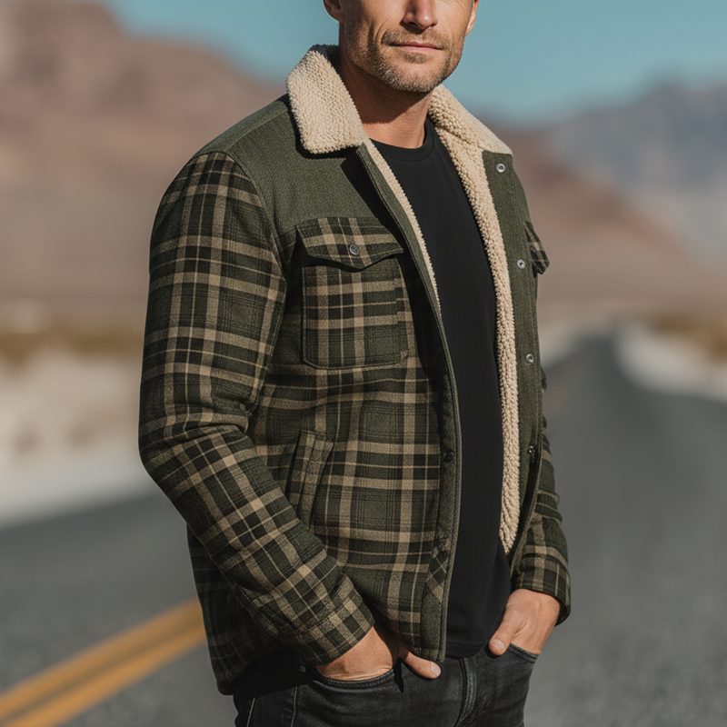 Men's Winter Fashion Plaid Fleece Lined Jacket MTA2495I6P