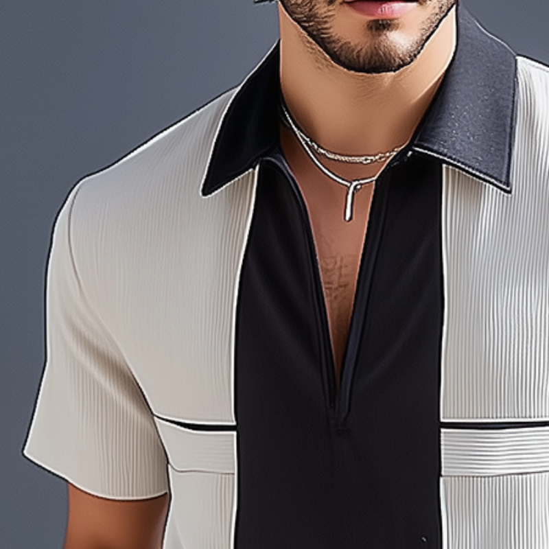 Men's Retro Casual Colorblock Striped Lapel Short Sleeve Shirt MTA0167G2TO