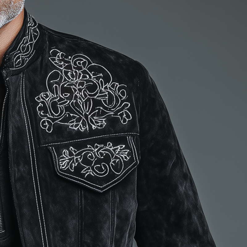 Men's Vintage Embroidered Tassel Faux Suede Blazer MTA2782H1P