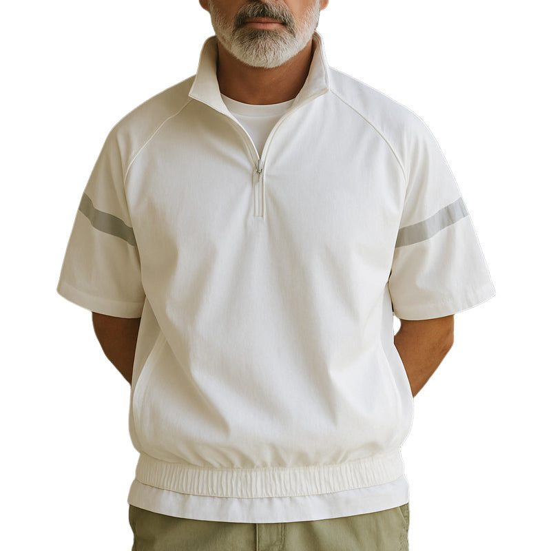 Men's Summer Classic Half Zip Stand Collar Loose Short Sleeve T-shirt MTA2433E9U