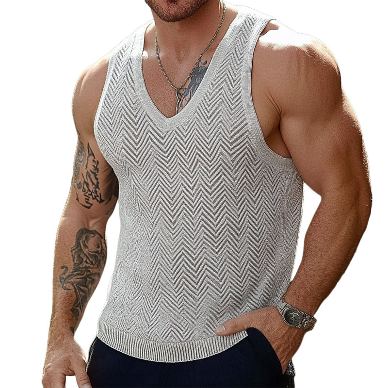 Herre sommerstrikket singlet med rund hals MTA2356E6X