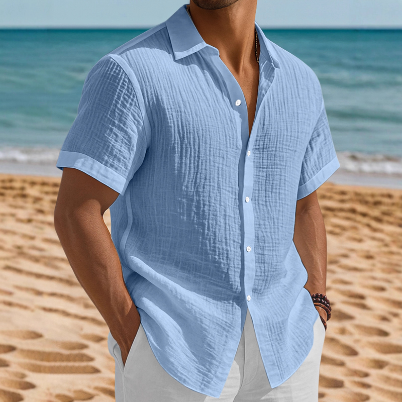 Men's Washed Cotton Solid Color Casual Short Sleeve Shirt MTA2815G2X