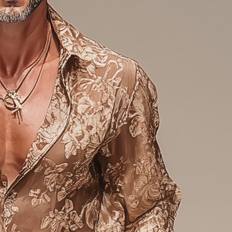 Men's Vintage Printed Chiffon Long Sleeve Shirt MTA1858G0P