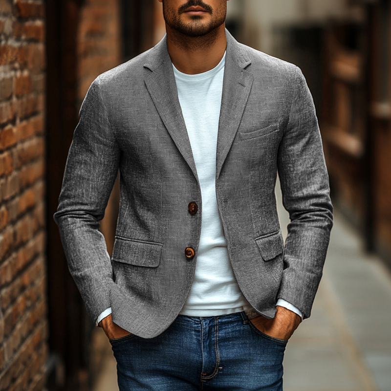 Men's Casual Solid Color Breathable Linen Notch Lapel Single-breasted Slim-fit Blazer MTA1773G2M