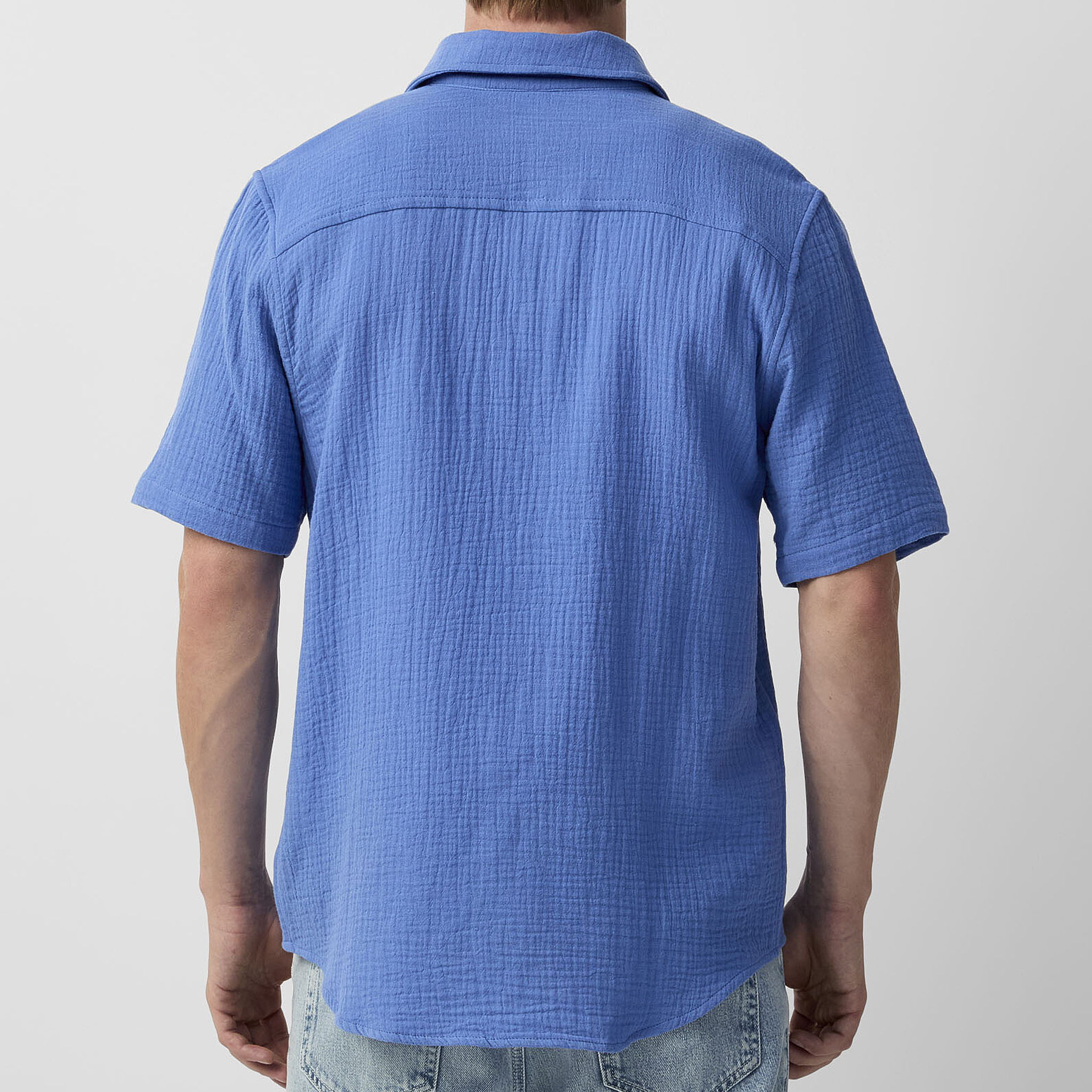 Men's Spring And Summer Casual Pleated Cotton Blended Short Sleeve Shirt MTA1846G9K