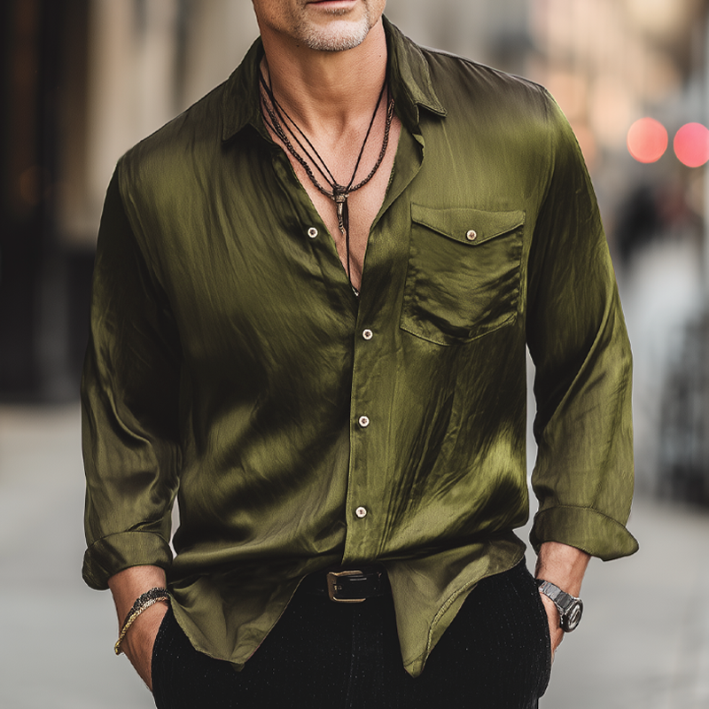 Men's Classic Business Satin Long Sleeve Shirt MTA2282H3U