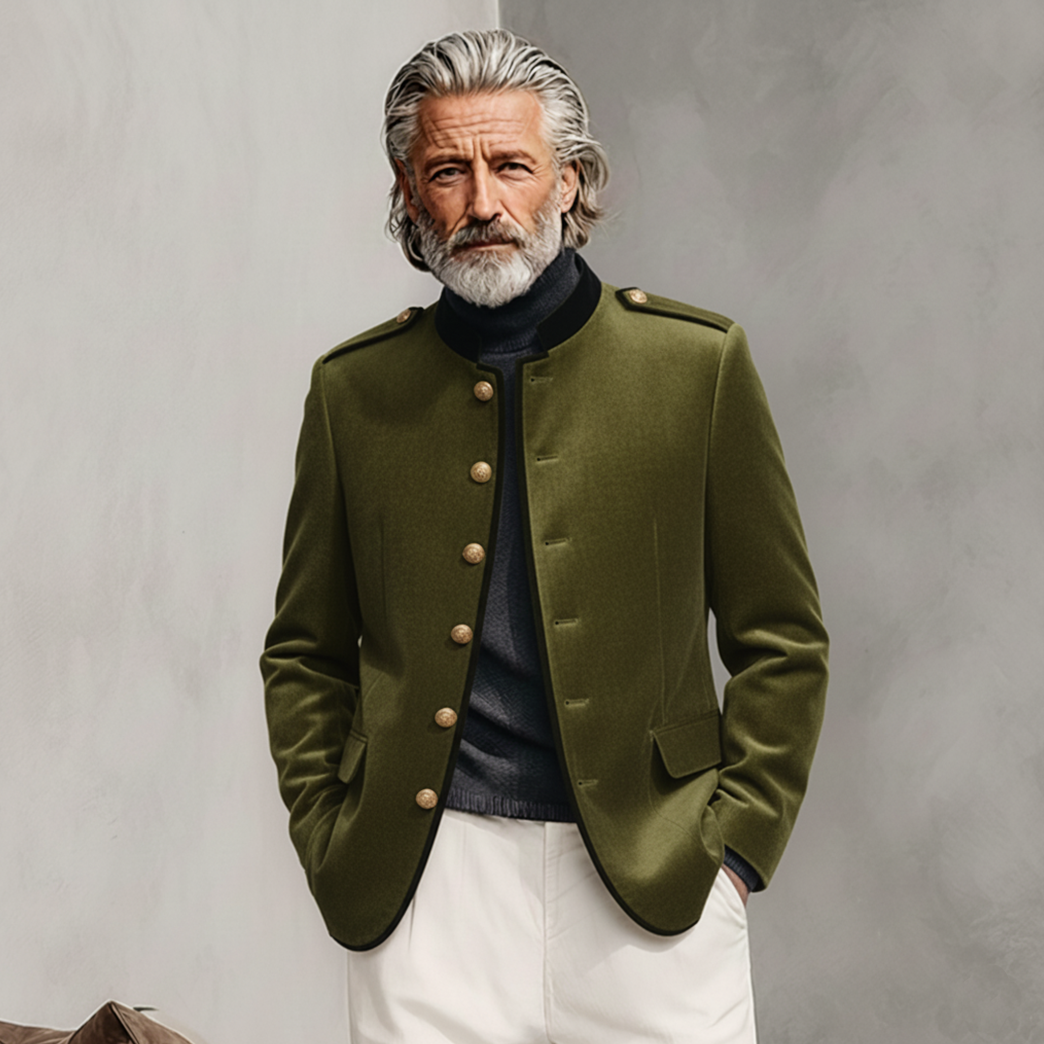 Men's Classic Retro Stand Collar Faux Velvet Slim Fit Jacket MTA1025K9K