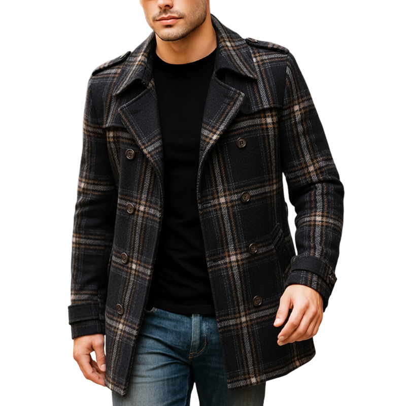 Men's Classic Double-Breasted Plaid Cropped Coat MTA0943J0U