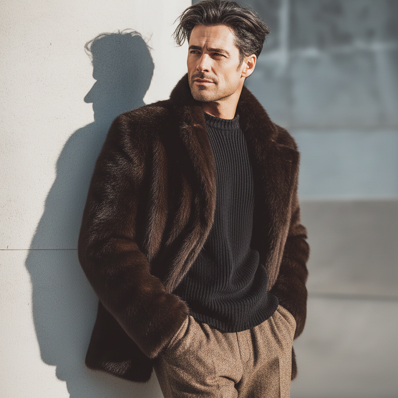 Men's Luxury Winter Warm Faux Mink Fur Concealed Buttons Jacket MTA2786K8U