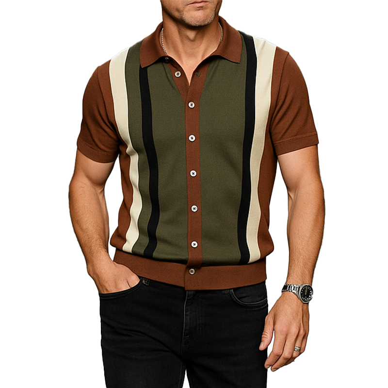 Men's Summer Retro Knitted Slim Short Sleeve Cardigan MTA2120G0P
