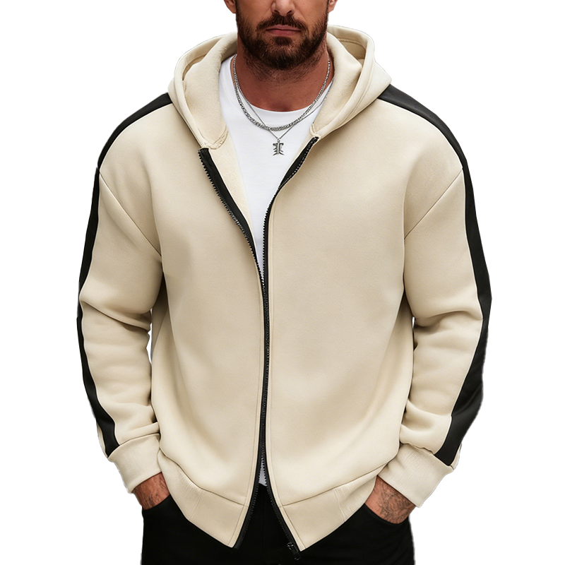 Men's Winter Retro Color-blocked Cotton Blend Hooded Cardigan MTA3056J0P
