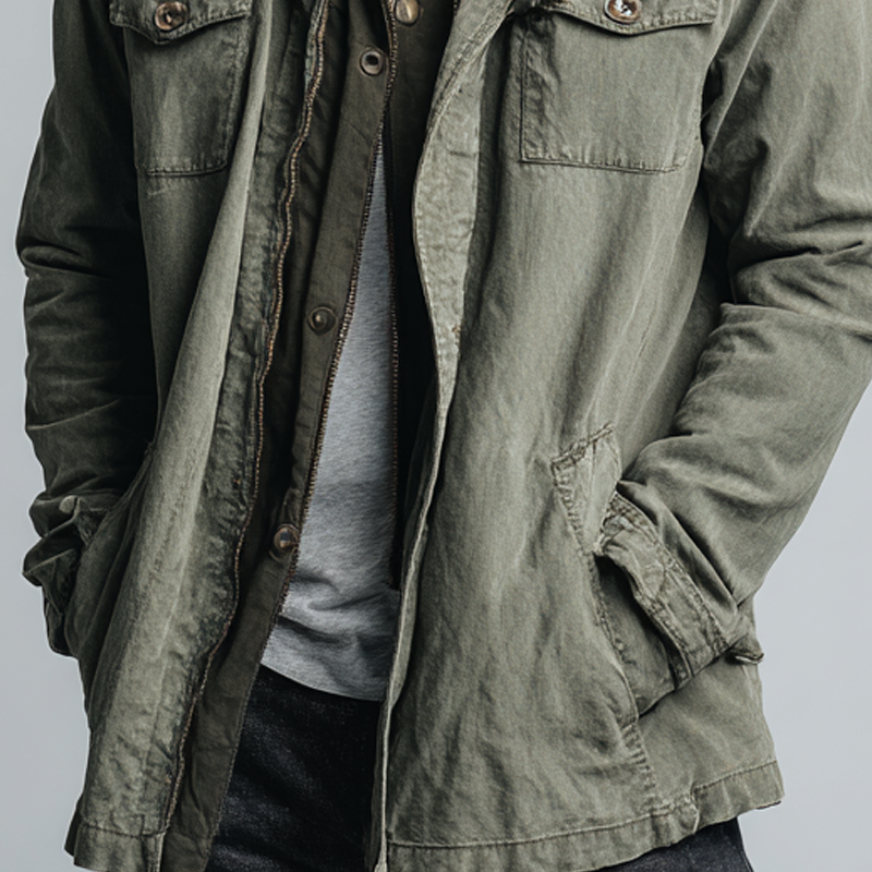 Men's Vintage Washed Denim Stand Collar Mid-length Coat MTA0549H7X