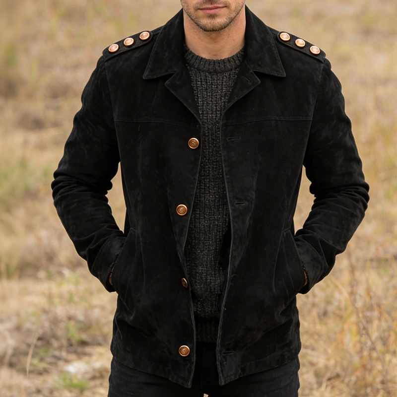 Men's Retro Casual Faux Suede Lapel Button Jacket MTA1248L9TO