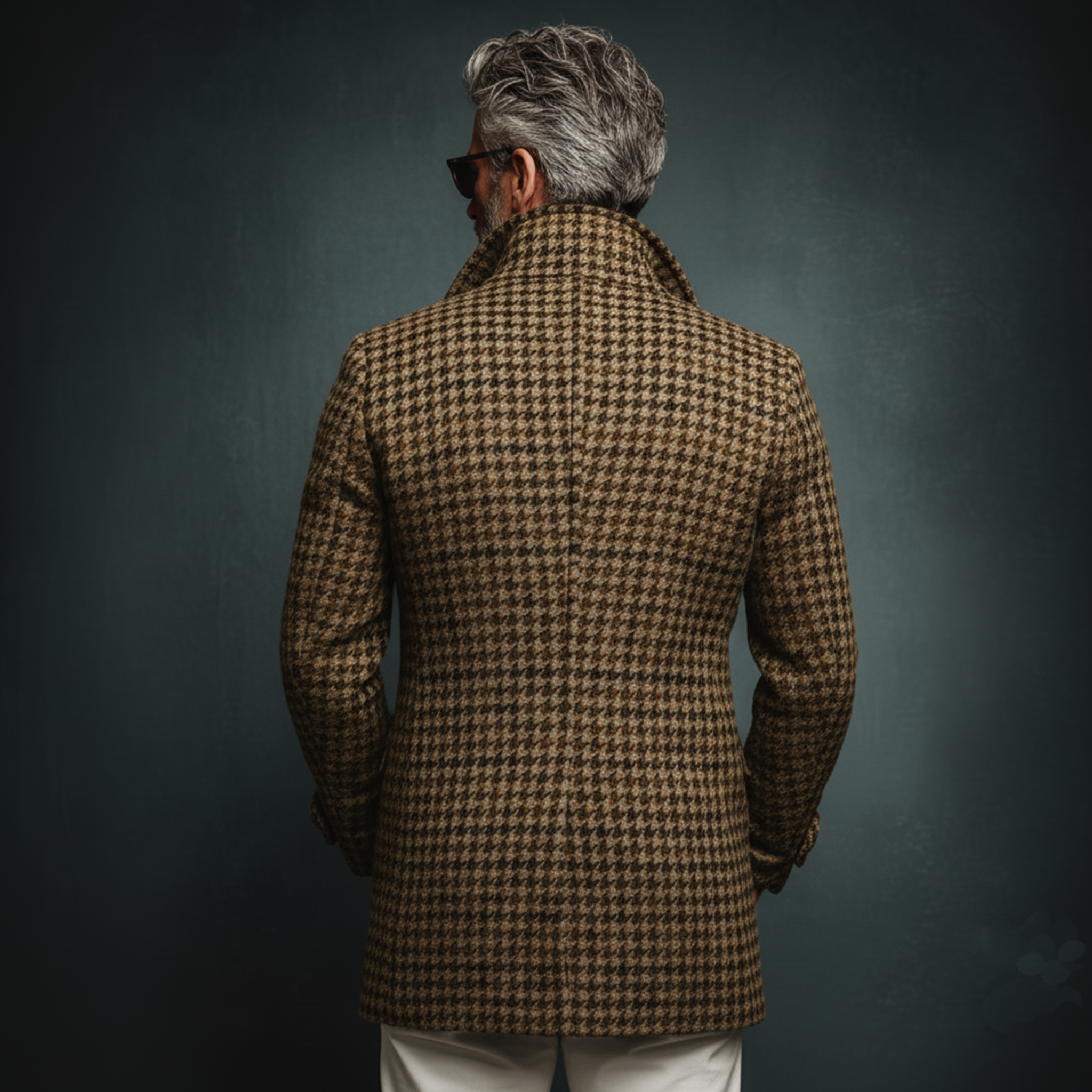 Men's Classic Light Business Imitation Houndstooth Wool Lapel Single-breasted Jacket MTA1081J2K