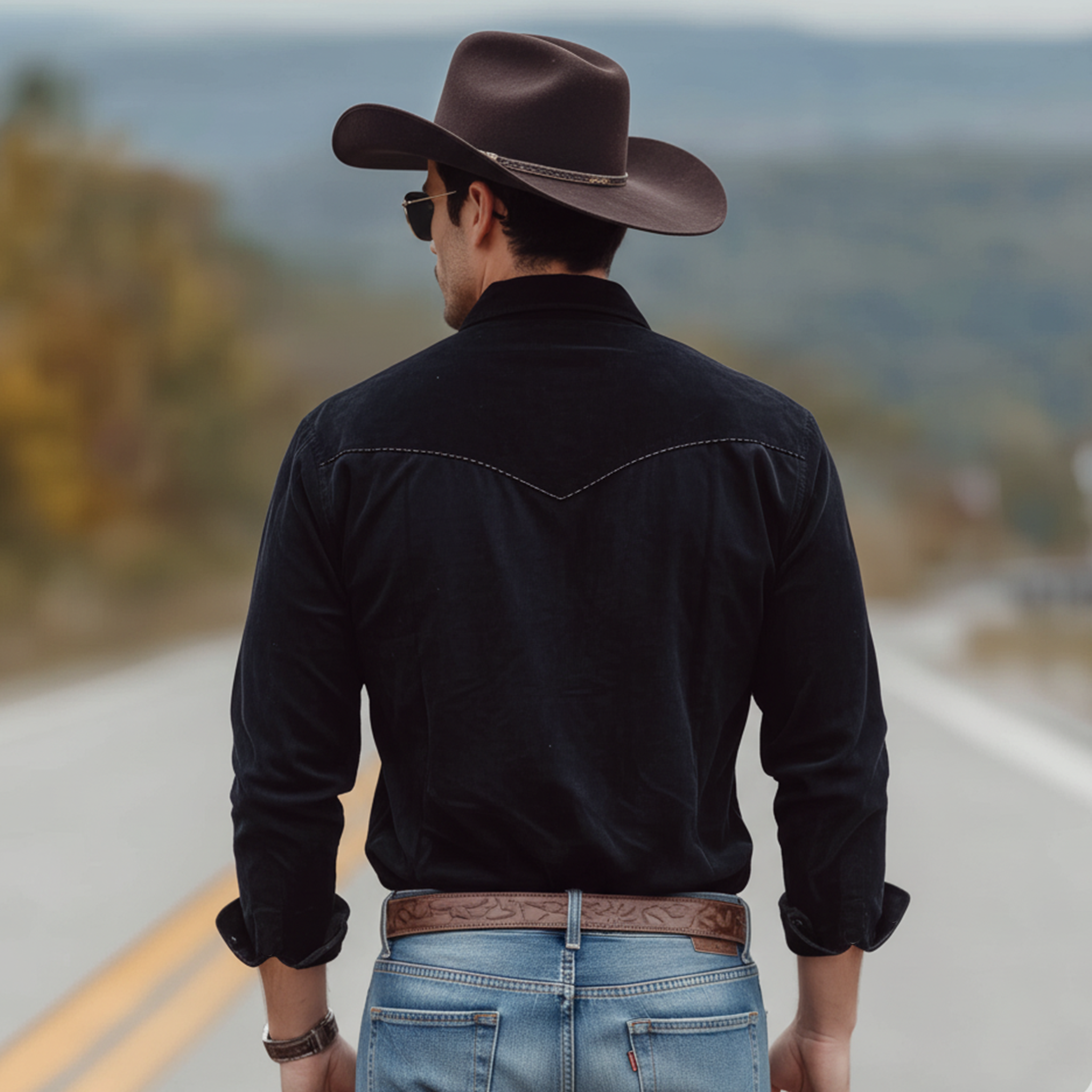 Men's Classic Retro Western Style Embroidered Faux Suede Long-sleeved Shirt MTA0118L6K