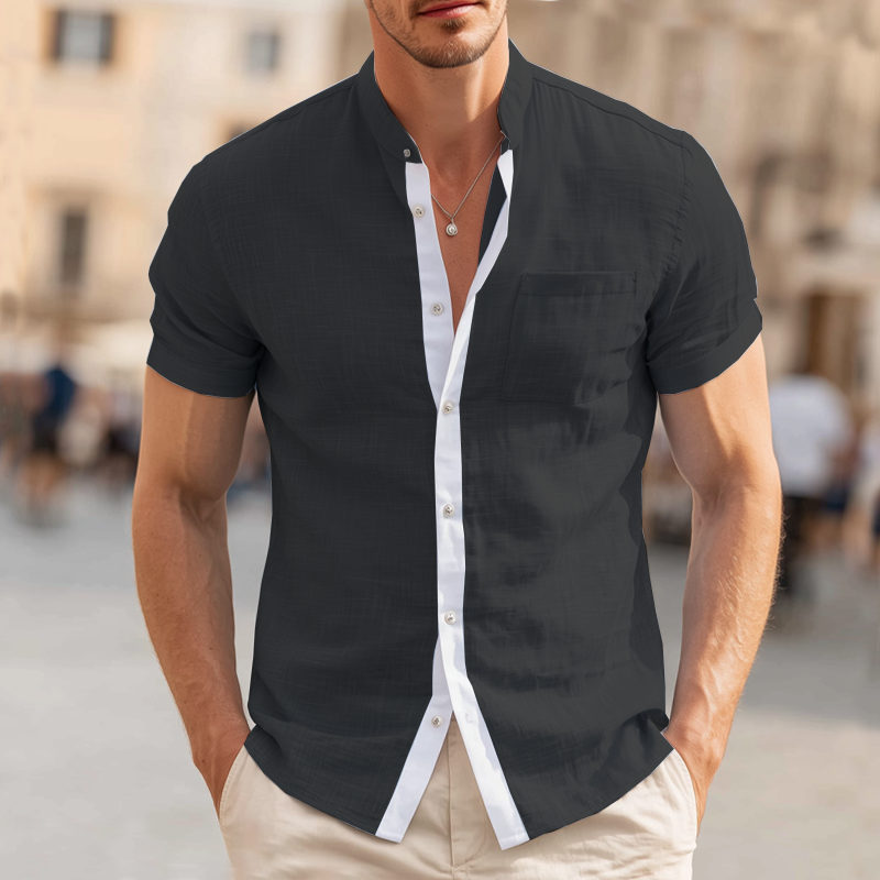 Men's Classic Business Cotton Colorblock Short Sleeve Shirt MTA0944G4U