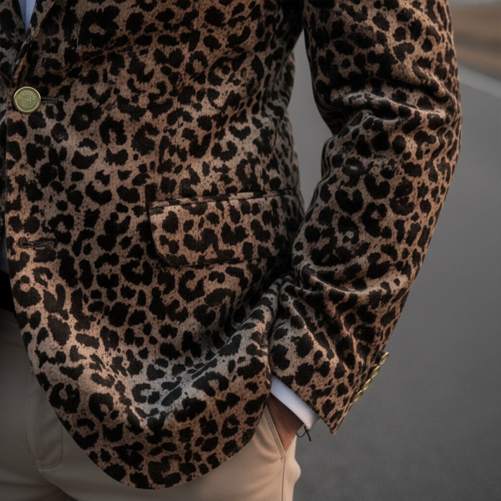 Men's Classic Vintage Velvet Leopard Print Single-breasted Slim-fit Blazer MTA1353I8K