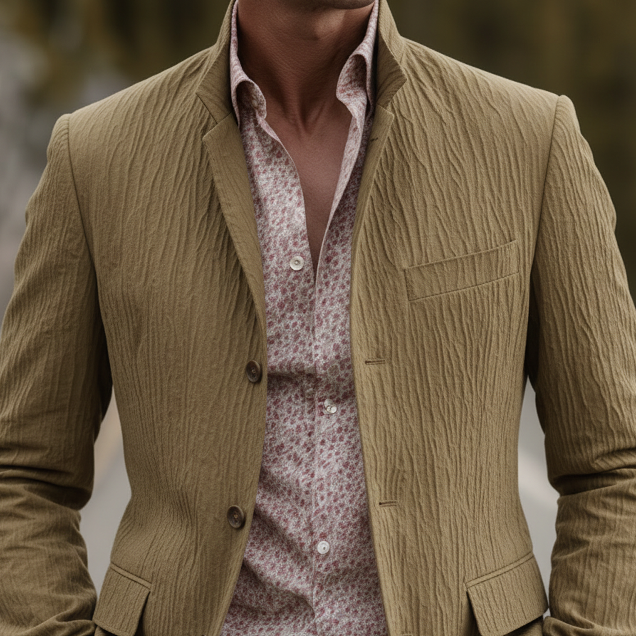 Men's Classic Vintage Stand-collar Textured Cotton Blend Jacket MTA2234L7K