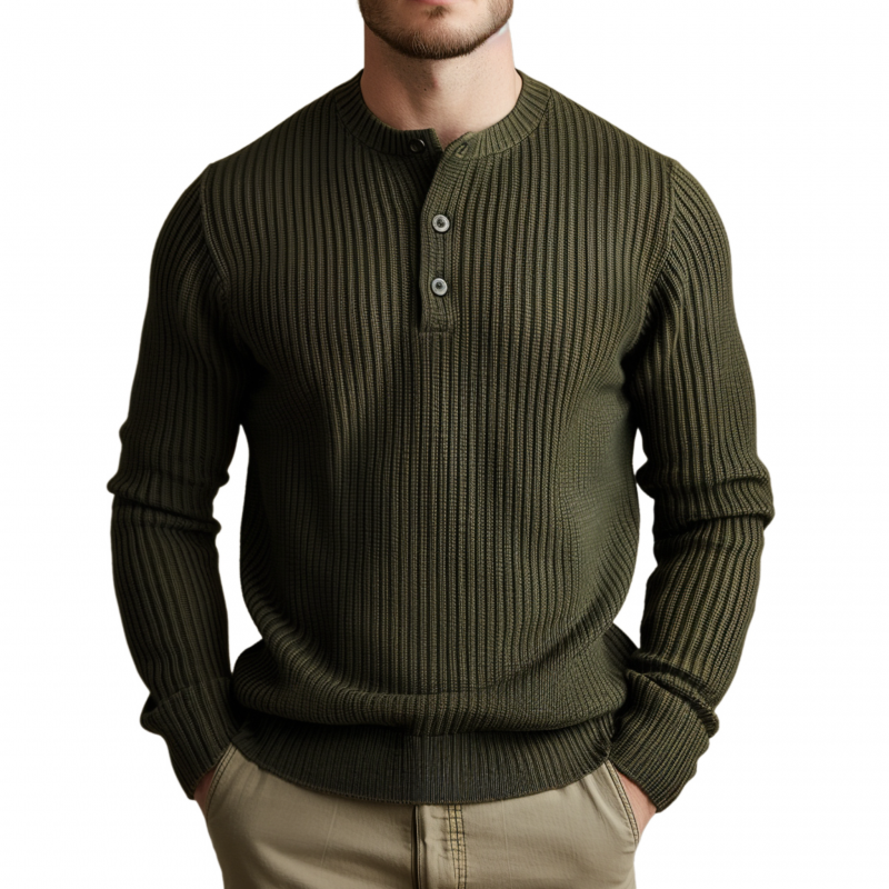 Men's Casual Solid Color Henley Collar Slim Fit Knit Long Sleeve Pullover Sweater MTA0540H8M