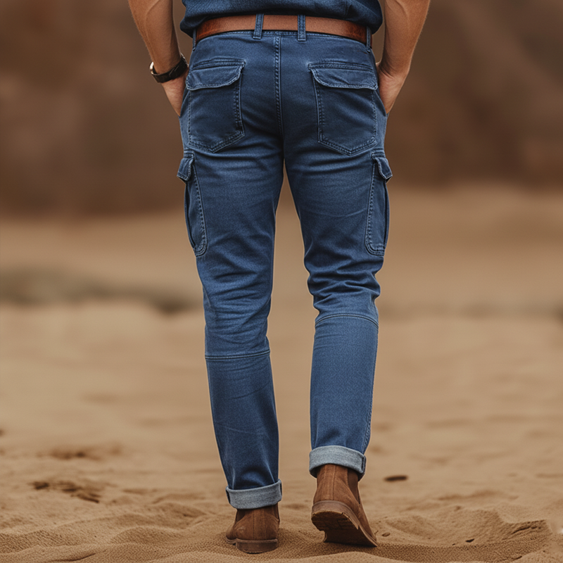 Men's Retro Classic Dark Blue Slim-fit Jeans MTA3139J1U