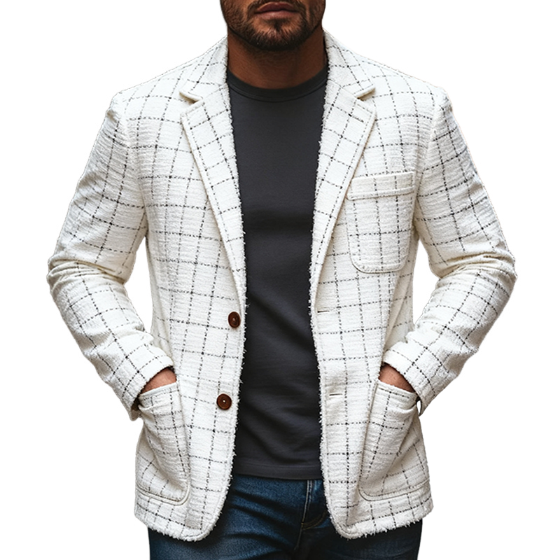 Men's Casual Faux Wool Plaid Lapel Blazer  MTA2576J3X