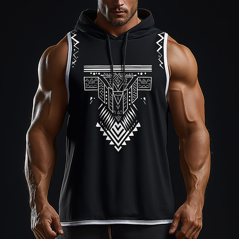 Men's Summer Ethnic Printed Cotton Hooded Tank Top MTA2228E5P