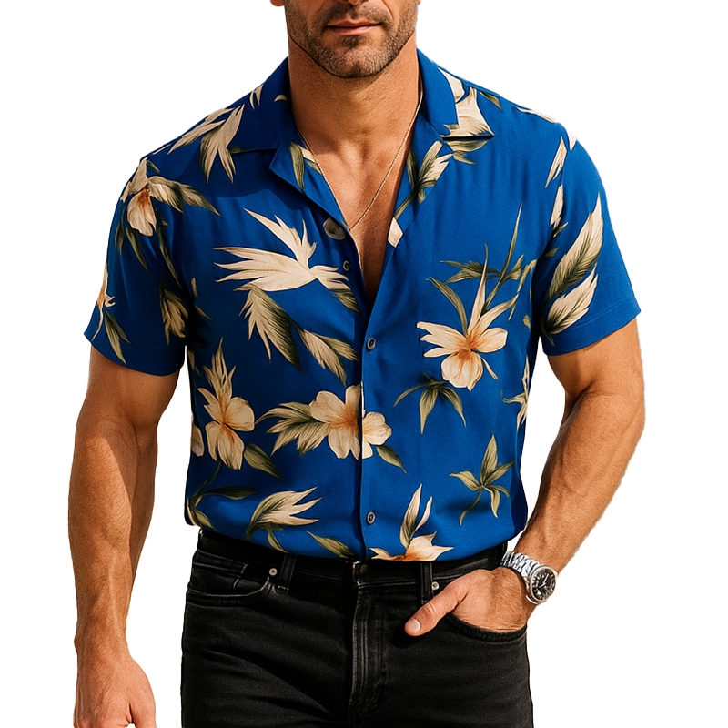 Men's Summer Vacation Style Polyester Blend Printed Short Sleeve Shirt MTA1082F3P
