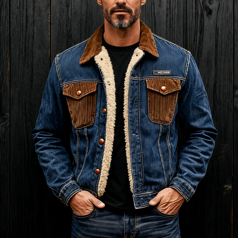 Men's Vintage Corduroy Paneled Denim Jacket MTA2430J3X