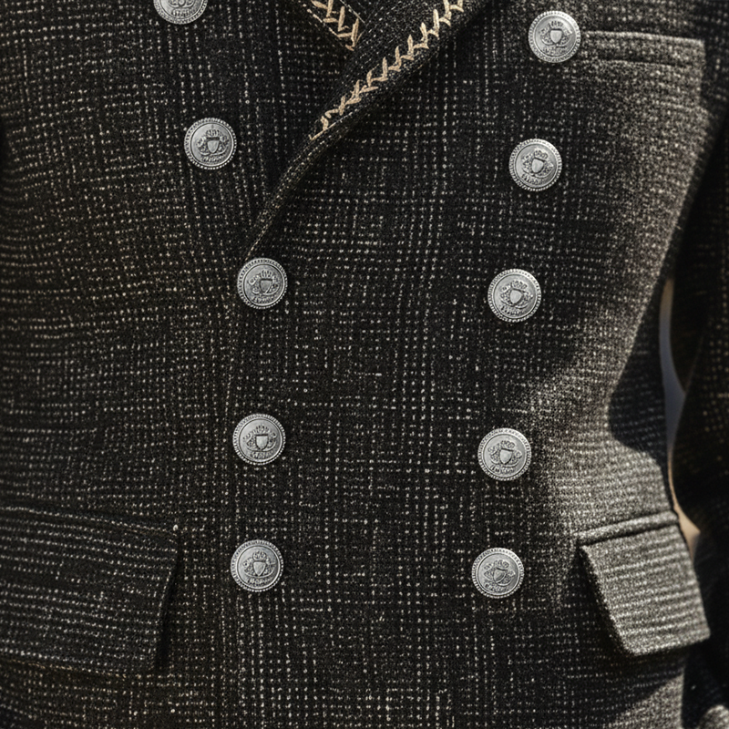 Men's Winter Fashion Simple Embroidered Tweed Double Breasted Military Jacket MTA2842I2P