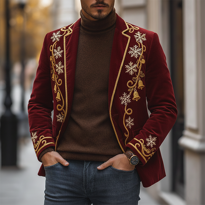 Men's Winter Retro Embroidered Corduroy Button Jacket MTA1861K7P