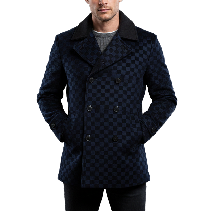 Men's Classic Vintage 3D Checkered Corduroy Collar Coat MTA3068I7P
