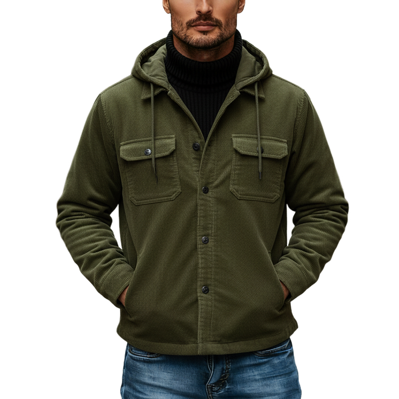 Men's Solid Color Sports Casual Corduroy Hoodie MTA2839J0X