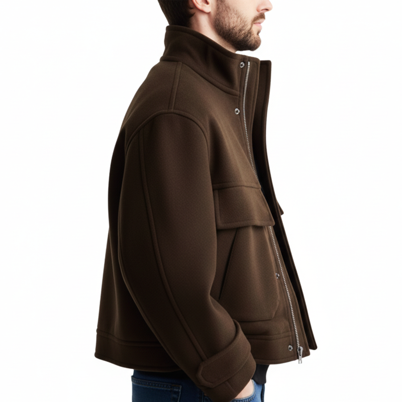 Men's Urban Loose-fitting Stand-up Collar Faux Wool Jacket MTA1574K9U