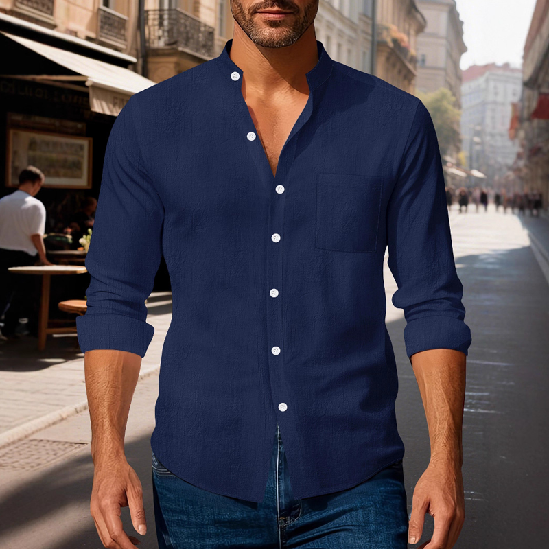 Men's Cotton Casual Solid Color Long Sleeve Shirt MTA1400G9X