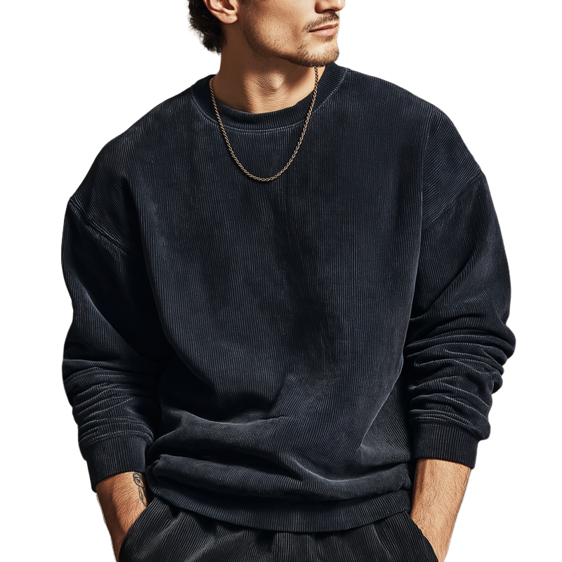 Men's Urban Solid Color Corduroy Crew Neck Sweatshirt MTA0955L2U