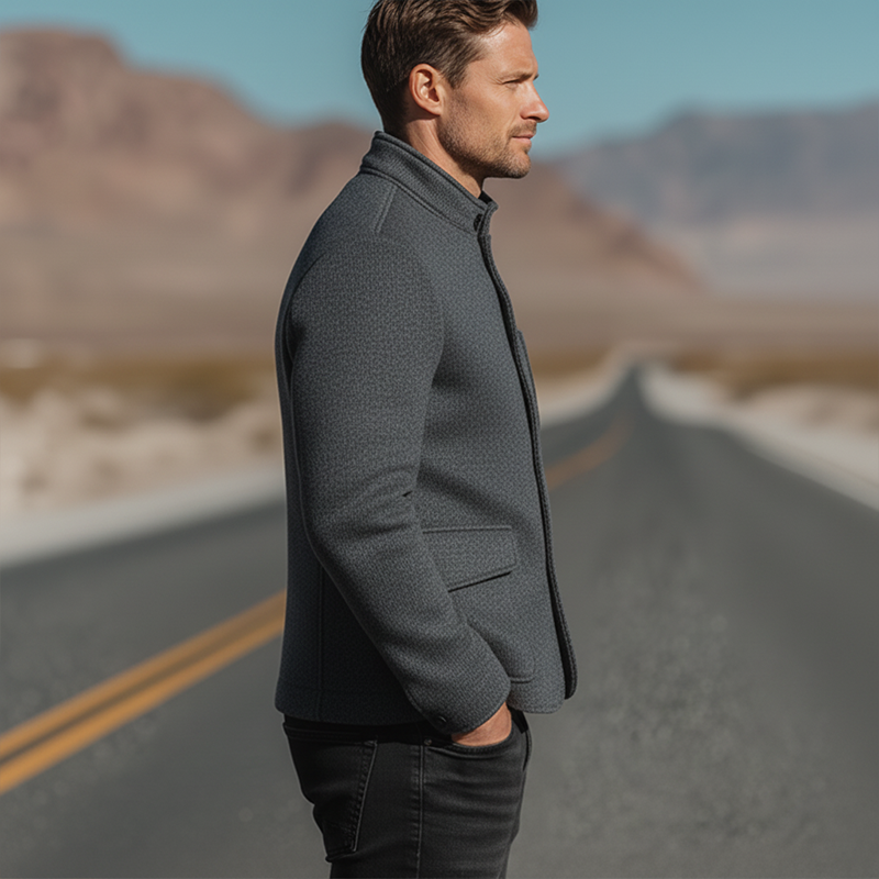 Men's Autumn And Winter Fashion Stand Collar Multi-pocket Faux Wool Jacket MTA2352I7P