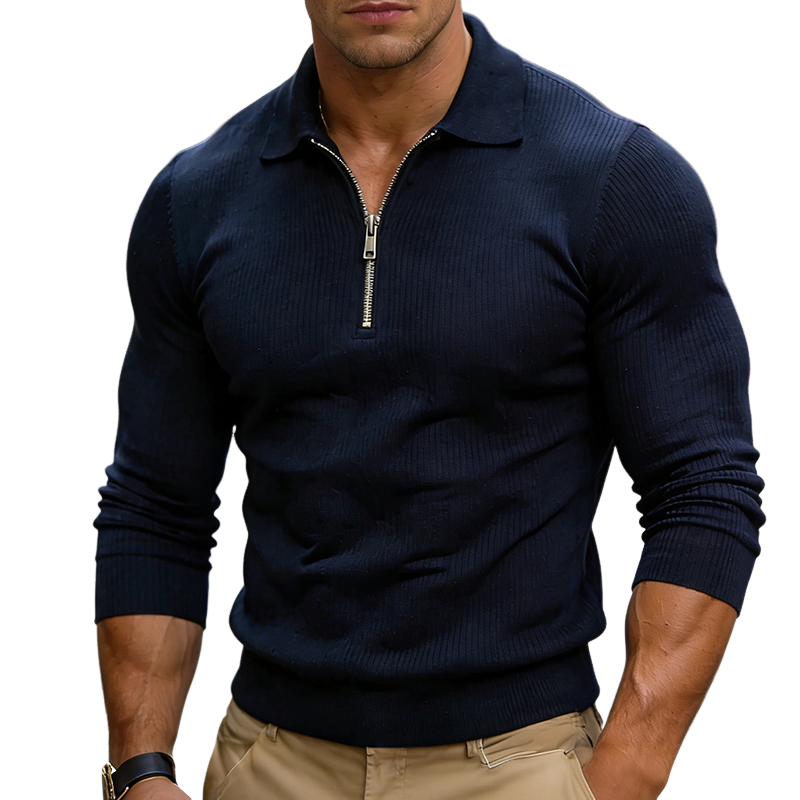 Men's Retro Casual Collared Zipper Knit Sweater MTA2279L5TO