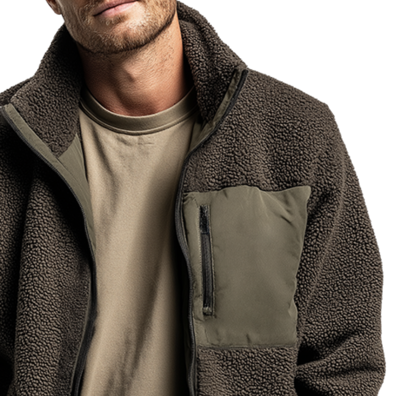 Men's Retro Casual Polar Fleece Splicing Zipper Lapel Jacket MTA1044J0TO