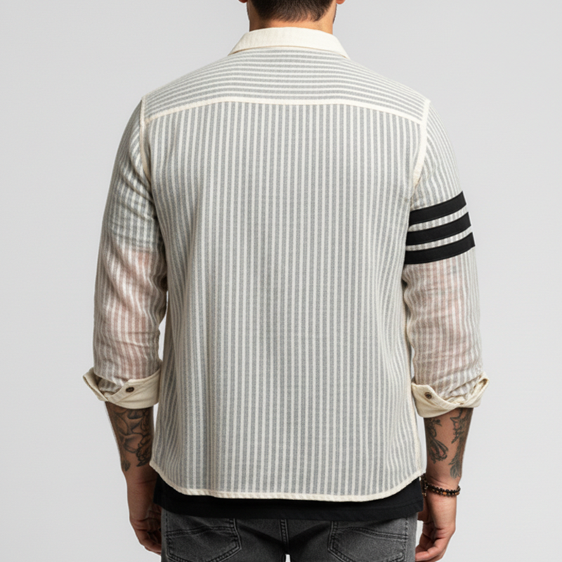Men's Fashionable Coastal Semi-sheer Striped Casual Long-sleeved Shirt MTZ1944A5U