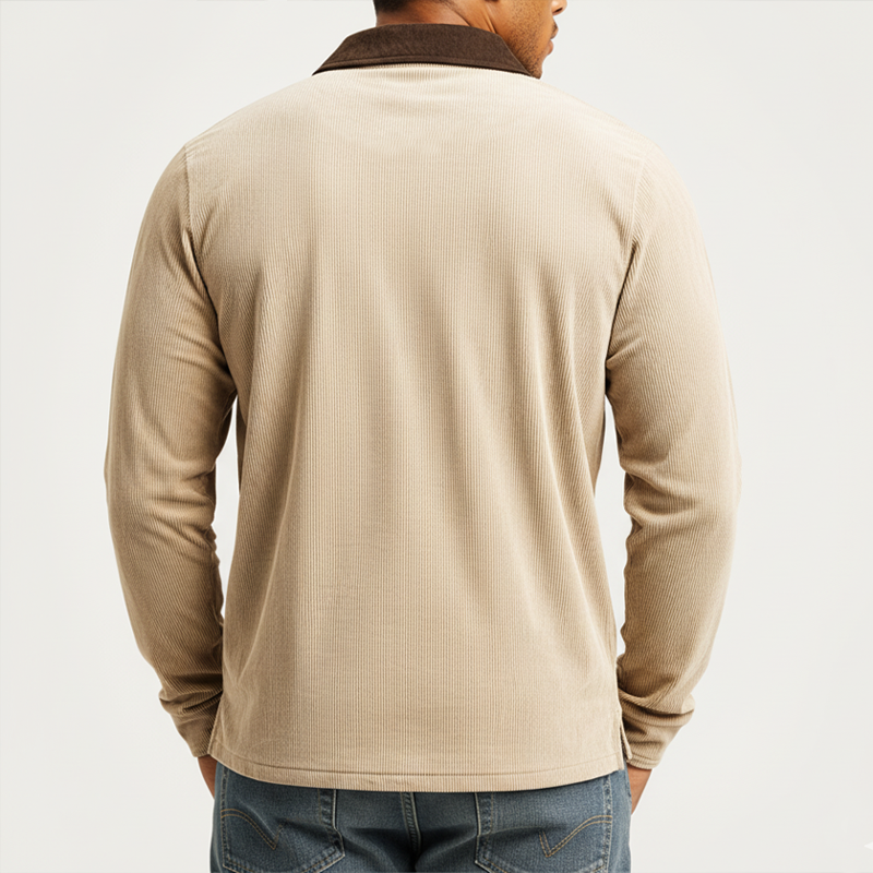 Men's Classic Corduroy Three-Button Color-Blocked Collar Polo Shirt MTA0388K3U