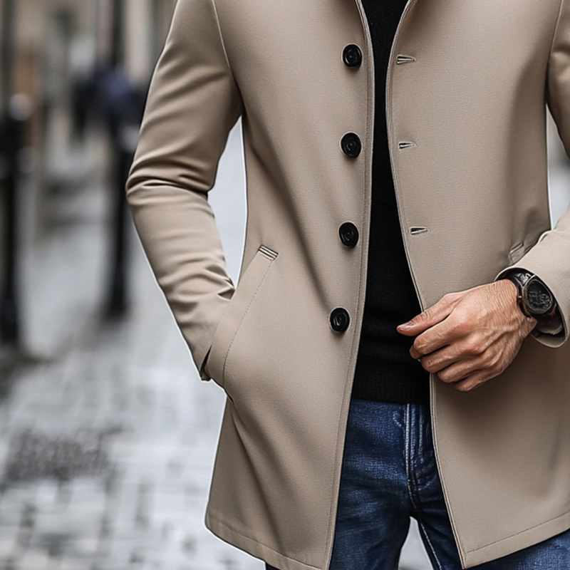 Men's Casual Solid Color Lapel Button Mid-length Coat MTA3047J4X