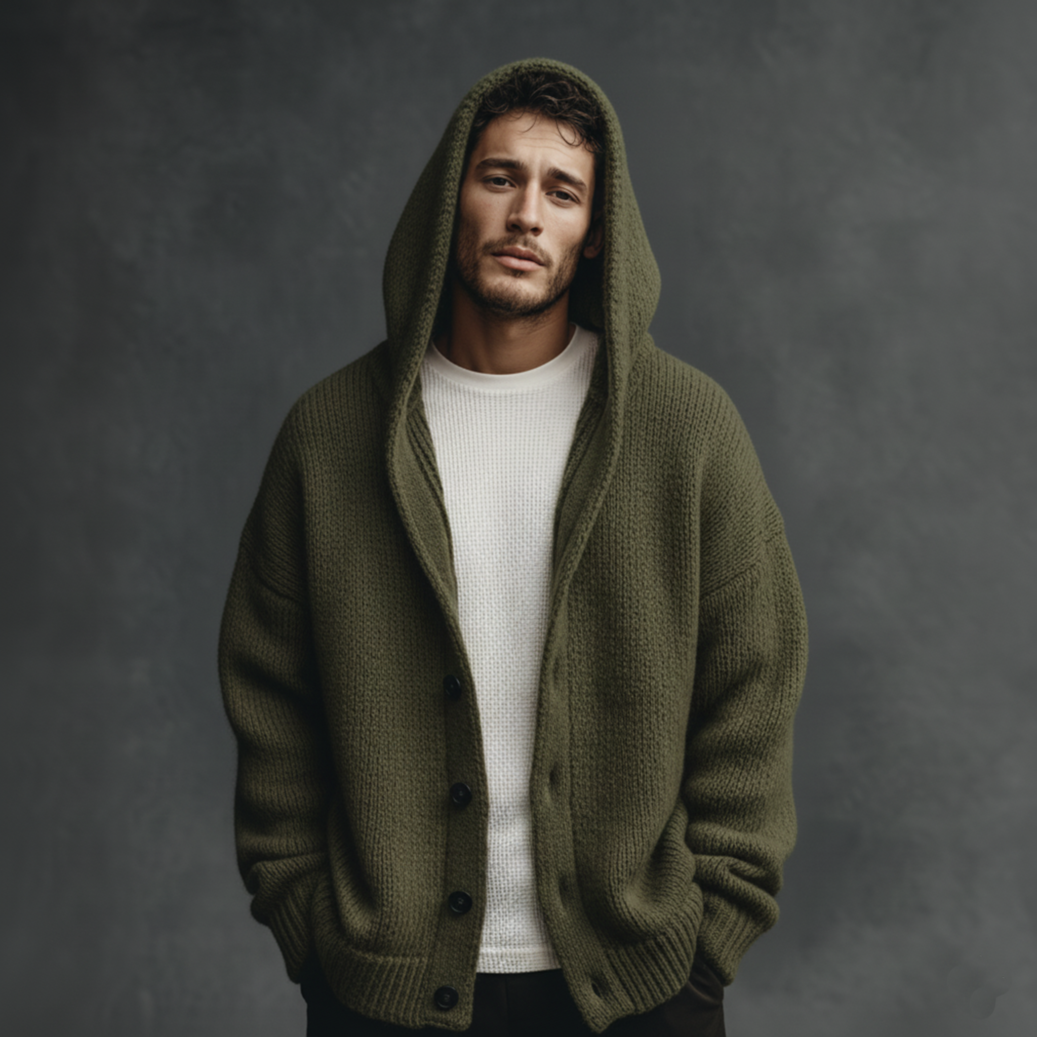 Men's Classic Casual Hooded Knit Cardigan MTA2355J7K