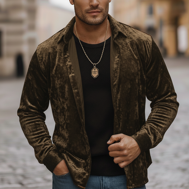 Men's Urban Luxury Velvet Casual Button-Down Long-Sleeve Shirt MTA2340L8U